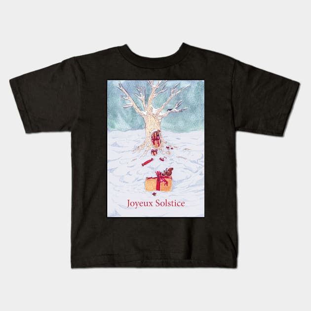 Woodland creatures + Joyeux Solstice Kids T-Shirt by LucyDreams